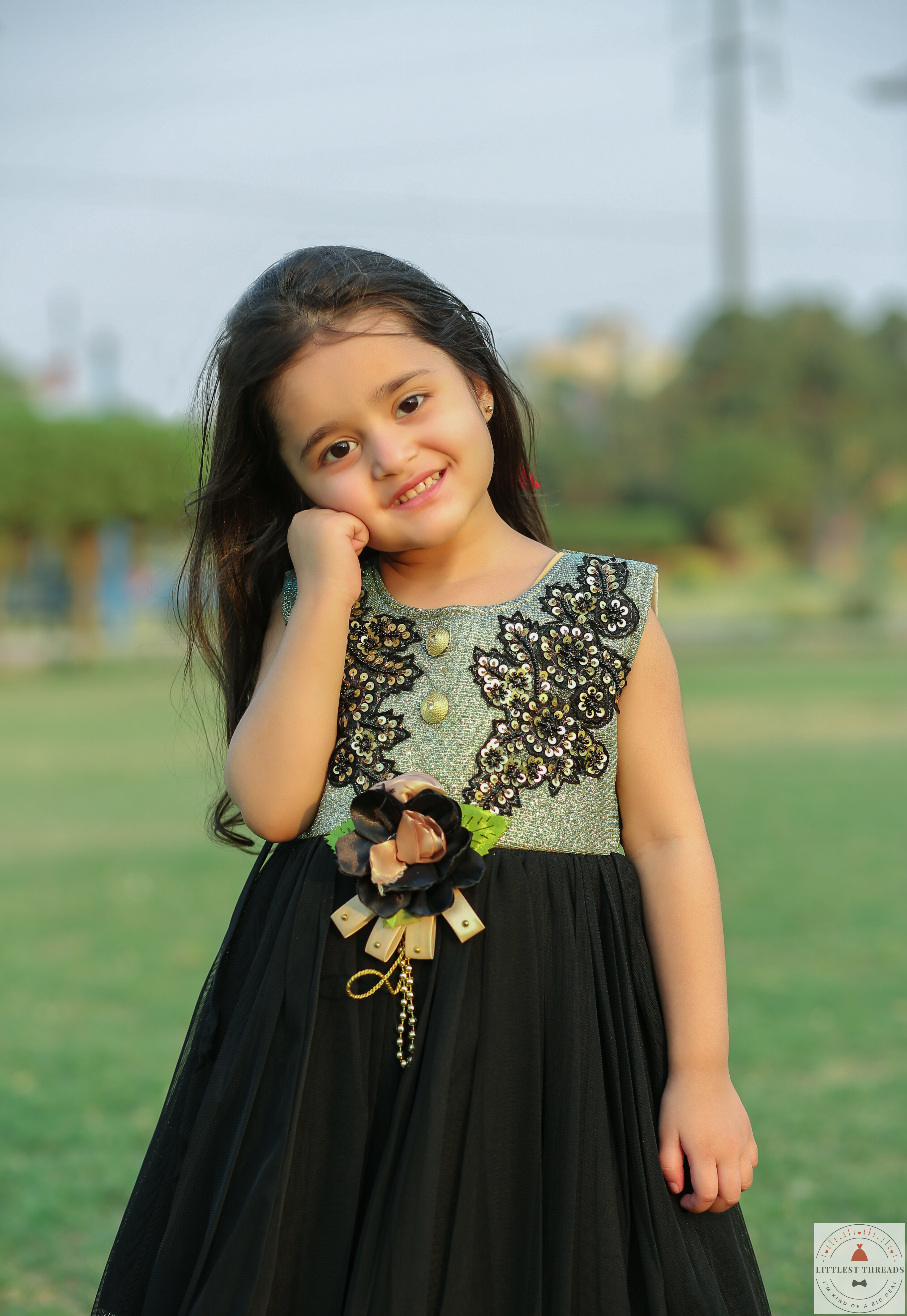 Black Shine Embroided Frock